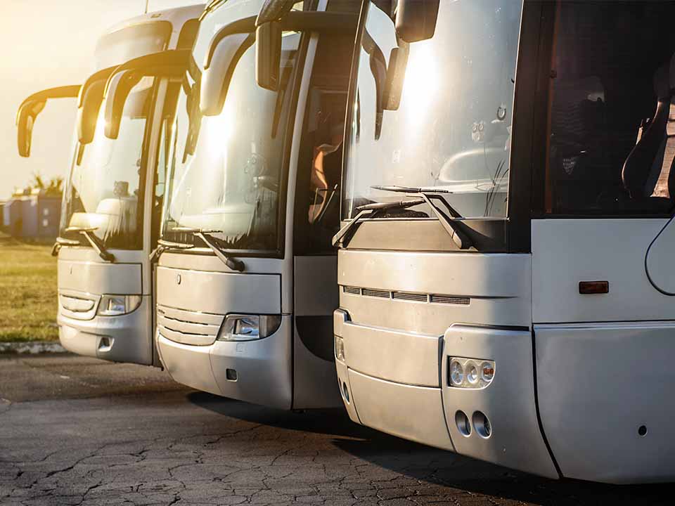 Busse stehen auf einer Straße