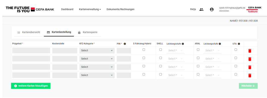 Kartenbestellung GEFA Tankkarte