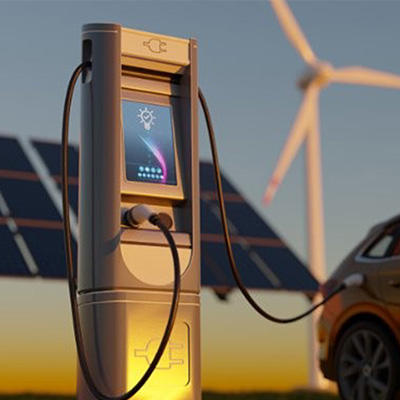 E-Ladesäule, Windrad und PV-Anlage